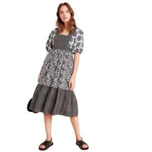 ANTHROPOLOGIE BLOOMINGPRINT Boho Navy and Tan Floral Midi Dress